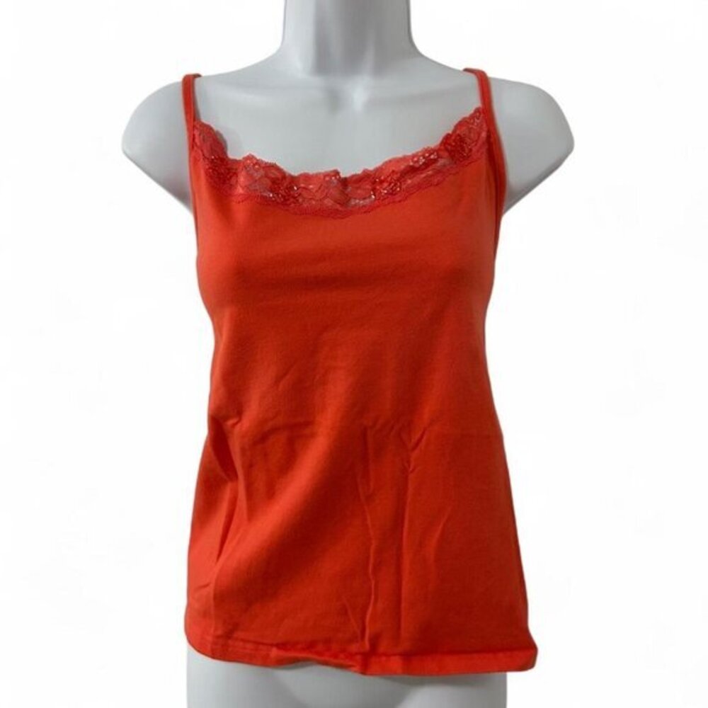 Y2k Women's Tank Top XXL Cotton Lace trim Coral Pink Fairy Coquette Whimsigoth